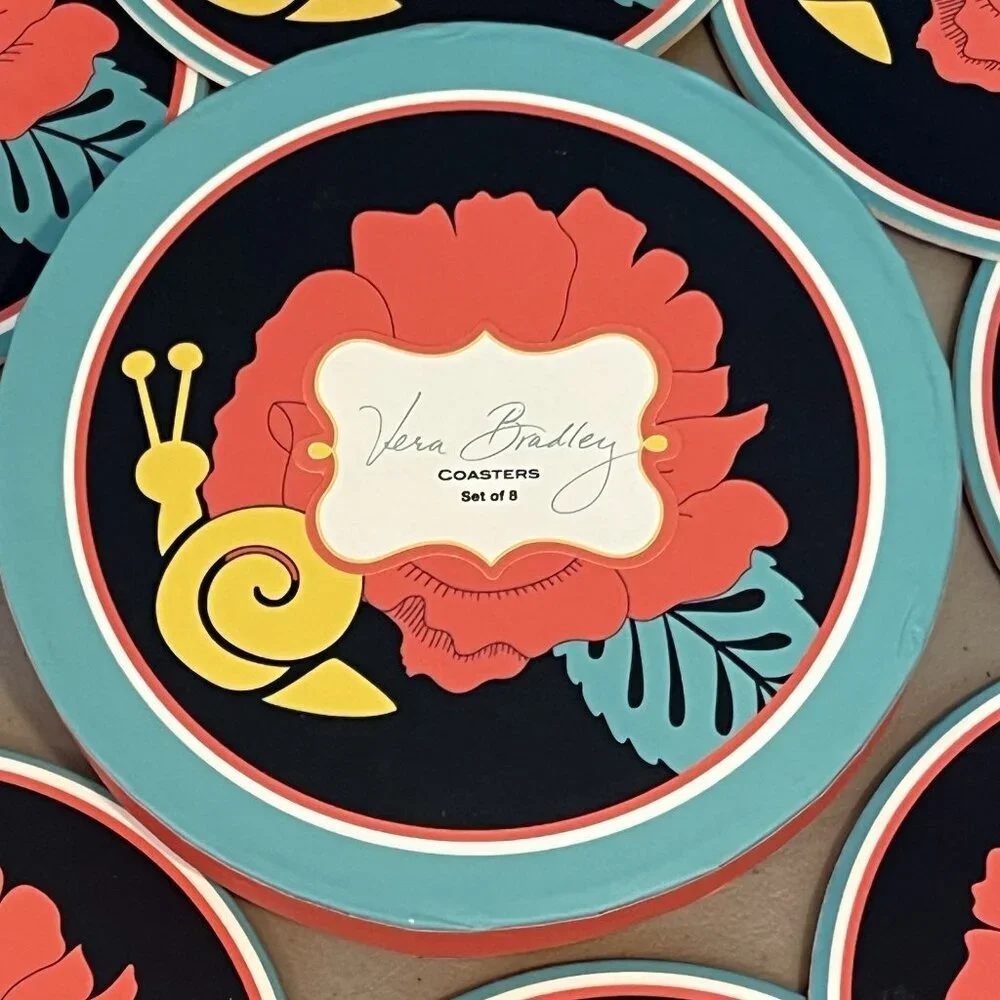 Vera Bradley Coasters Happy Snails Floral Set of‎ 8 Kawaii Tropic Theme